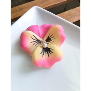 Vintage Plastic Pansy Brooch, Pink and Yellow, Retro Mod Flower